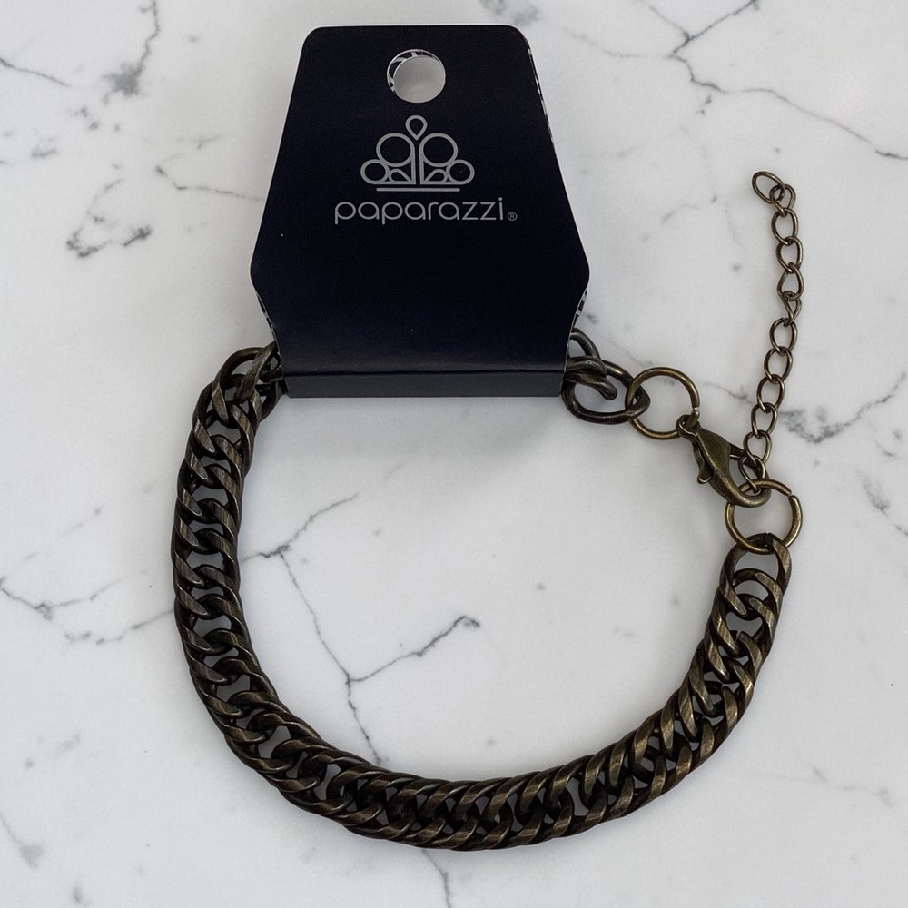 Paparazzi Mens Antique Brass Curb Chain Bracelet Adjustable Lobster Clasp Rugged